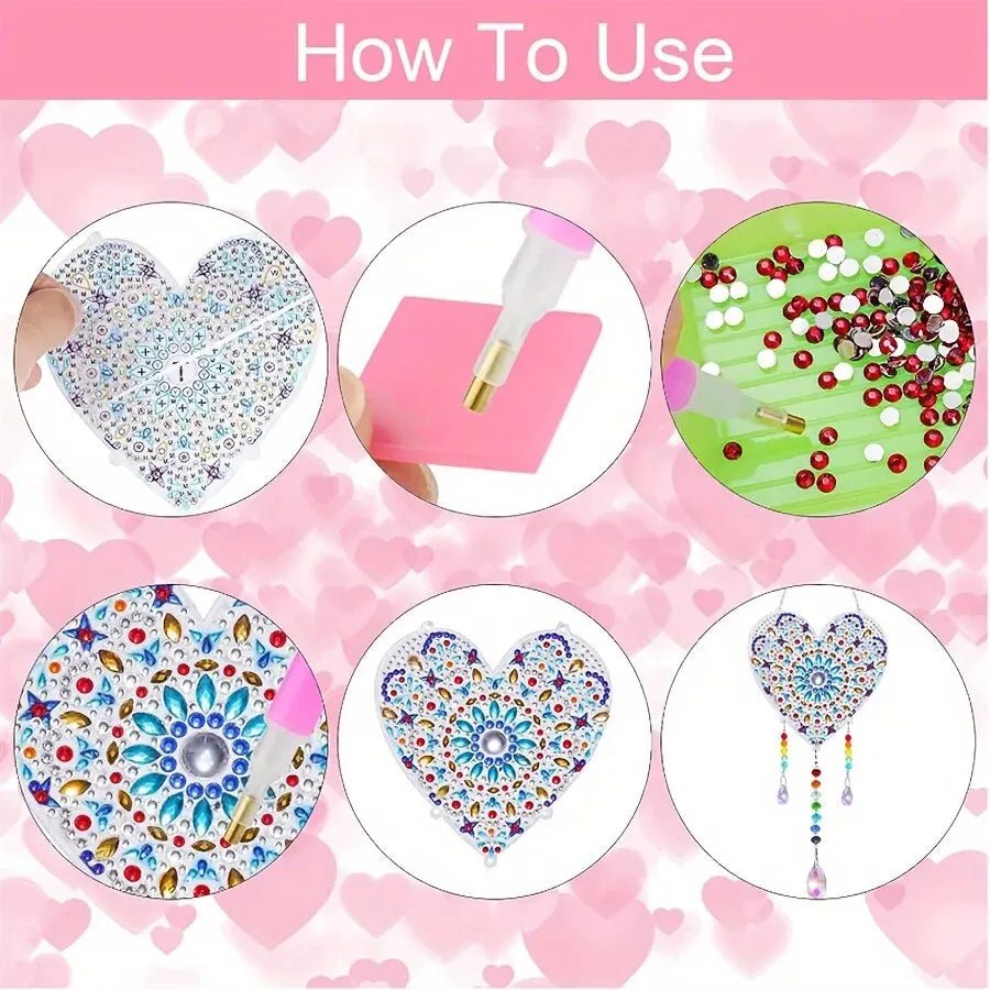 1 Acrylic Double - sided Super Flash Crystal Diamond Painting Captures Scenery Sun Moon Heart Tree Pattern DIY Wind Chimes - RELUX.STORE