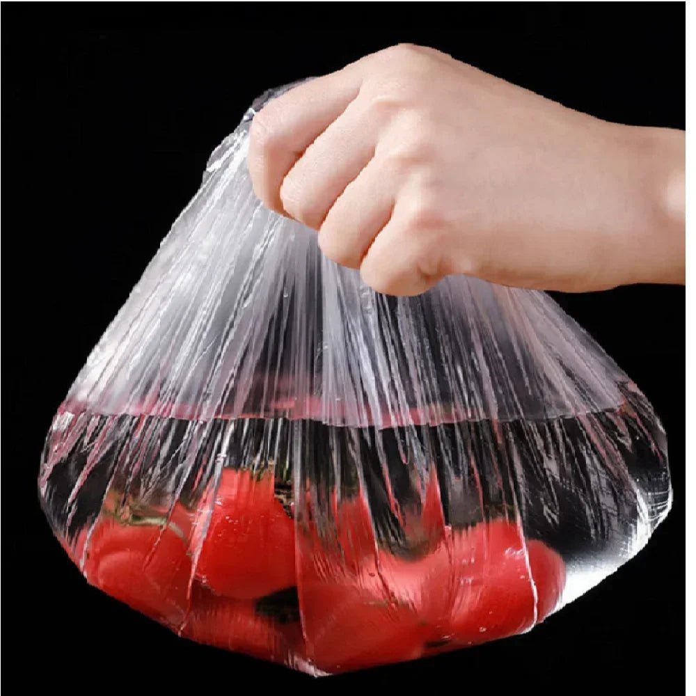 100 Pcs Elastic Food Covers, Disposable Plastic Bowl Lids for Fruit & Vegetable Storage, Freshness Seal Wraps - RELUX.STORE