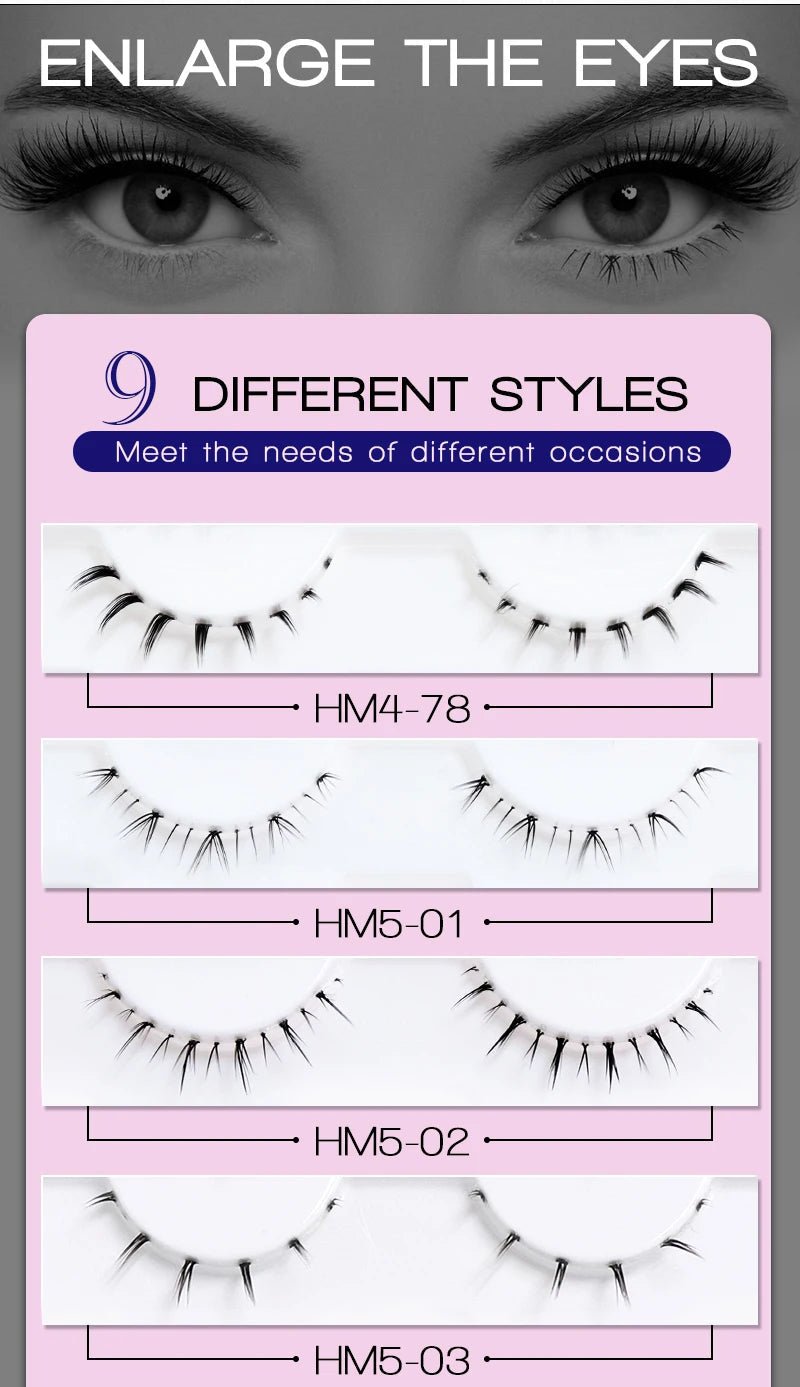 10Pairs Bottom Eyelashes Manga Lower Lashes Clear Band Wispy Small Flame Under Eye Lashes Korean Makeup Cosplay Tools - RELUX.STORE