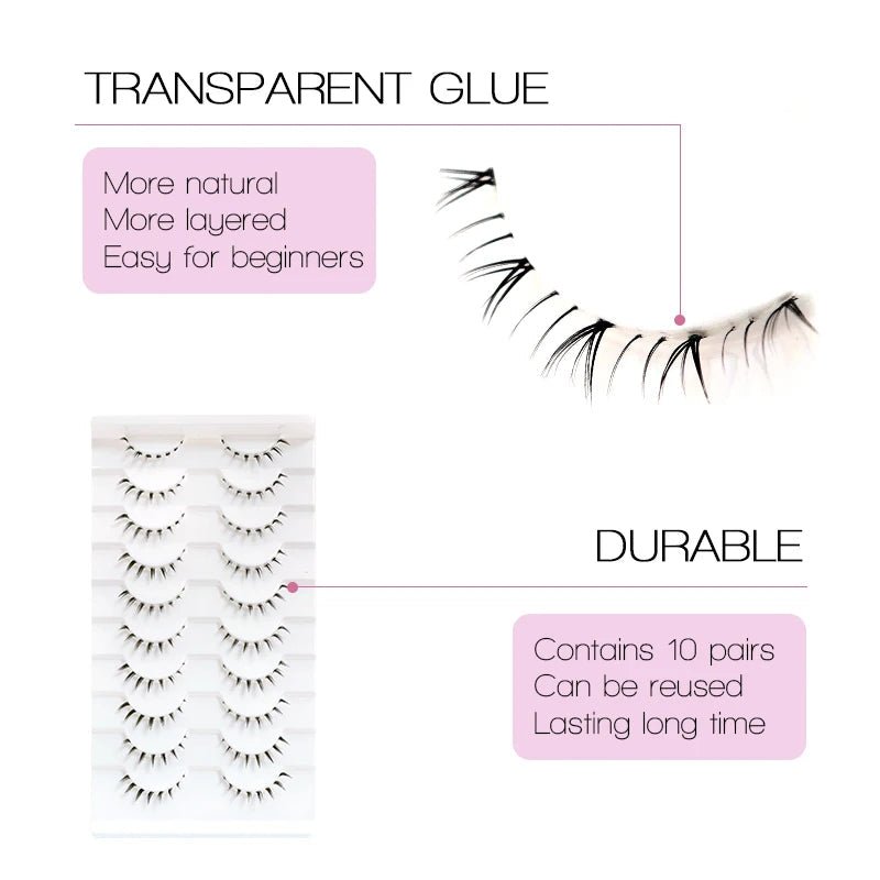 10Pairs Bottom Eyelashes Manga Lower Lashes Clear Band Wispy Small Flame Under Eye Lashes Korean Makeup Cosplay Tools - RELUX.STORE