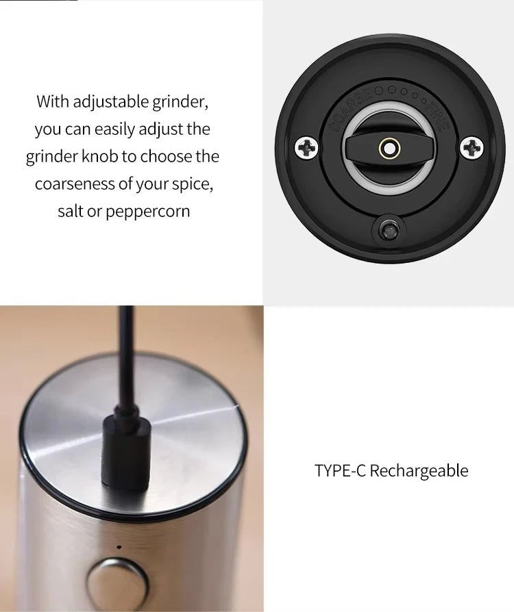 1/2pcs Automatic Pepper Grinder Salt And Pepper Grinder USB Rechargeable Adjustable Coarseness Spice Mill for Kitchen Tool - RELUX.STORE