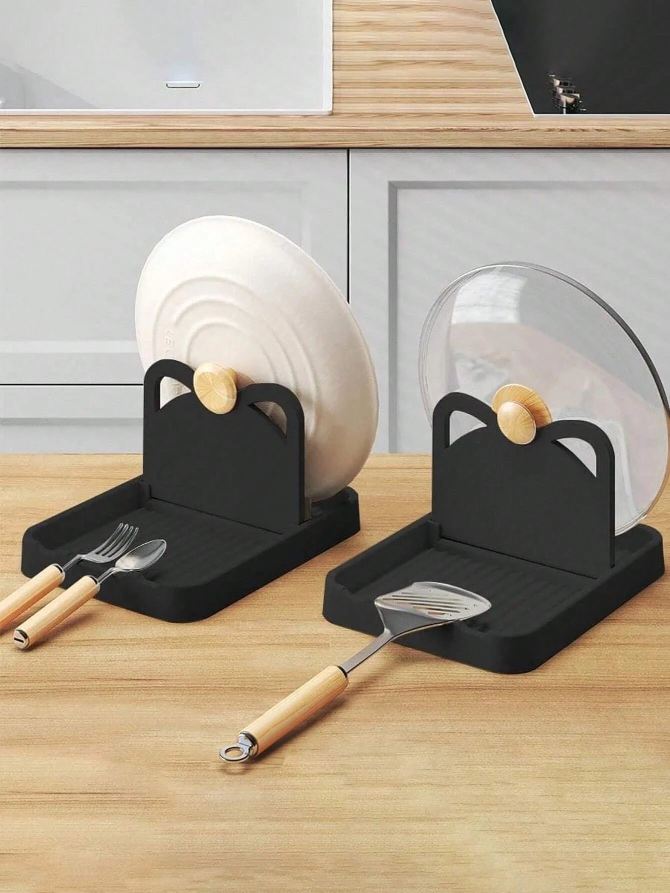 1/2pcs Multifunctional Pan Pot Lid Holder Stand Pan Pot Cover Rack Spoon Rest Pot Lid Spatula Spoon Storage Shelf Kitchen Tools - RELUX.STORE