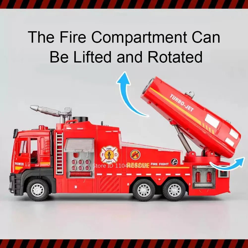“1:32 Water Spray Fire Truck Model Toy – Pull Back Sound & Light Rescue Vehicle, Open Doors, Sweeper Car Collectible for Kids Gifts” - RELUX.STORE