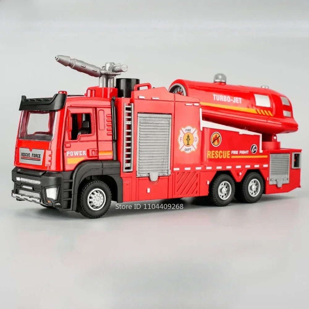 “1:32 Water Spray Fire Truck Model Toy – Pull Back Sound & Light Rescue Vehicle, Open Doors, Sweeper Car Collectible for Kids Gifts” - RELUX.STORE