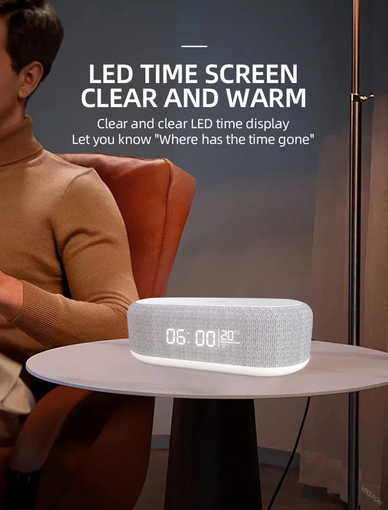 "15W Wireless Charger Alarm Clock with LED Display – Fast Charging Dock Station for iPhone & Samsung, Time, Thermometer & Earphone Stand" - RELUX.STORE