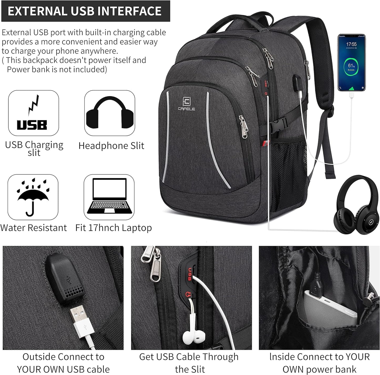 17.3 Inch Travel Laptop Backpack – Durable Water - Resistant College & Business Backpack with RFID Anti - Theft Pocket | Large Computer Bag, School Bookbag for Men, Women & Teens (Grey) - RELUX.STORE
