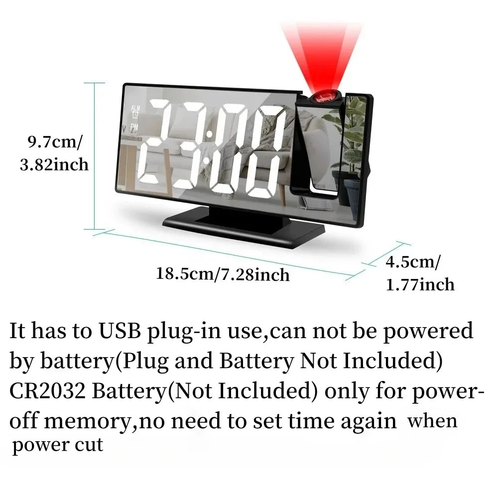 180° Arm Projection Alarm Clock Time Temperature USB Plug - in Digital Alarm Clock Snooze Table Clock 12/24H Projector LED Clock - RELUX.STORE