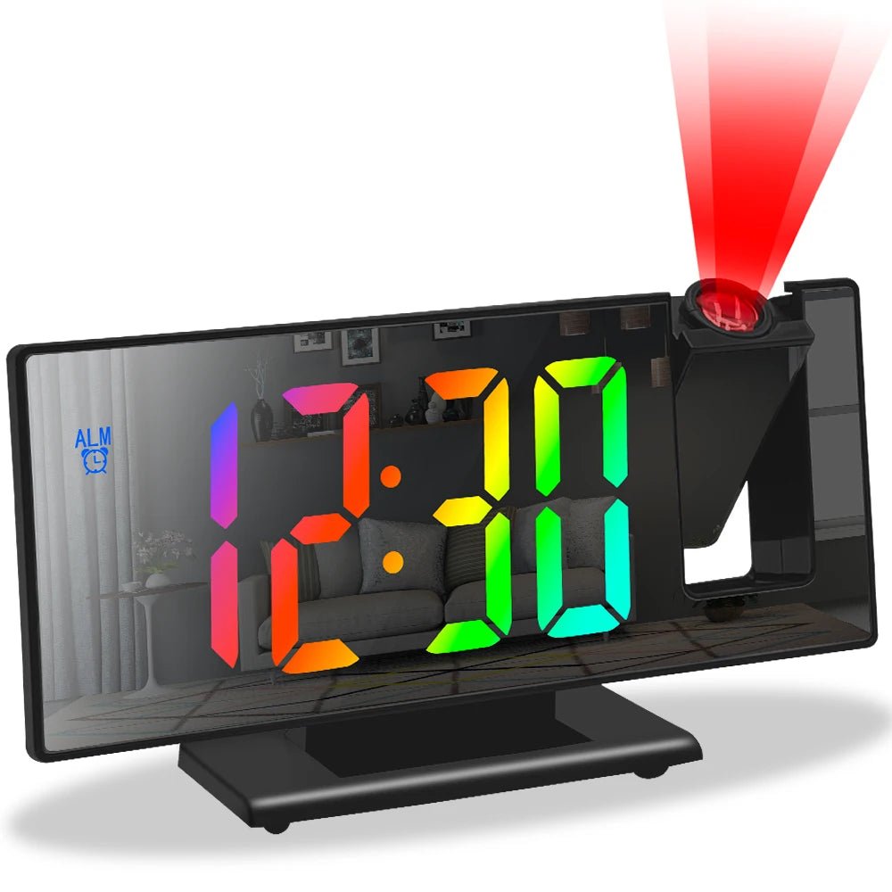 180° Arm Projection Alarm Clock Time Temperature USB Plug - in Digital Alarm Clock Snooze Table Clock 12/24H Projector LED Clock - RELUX.STORE