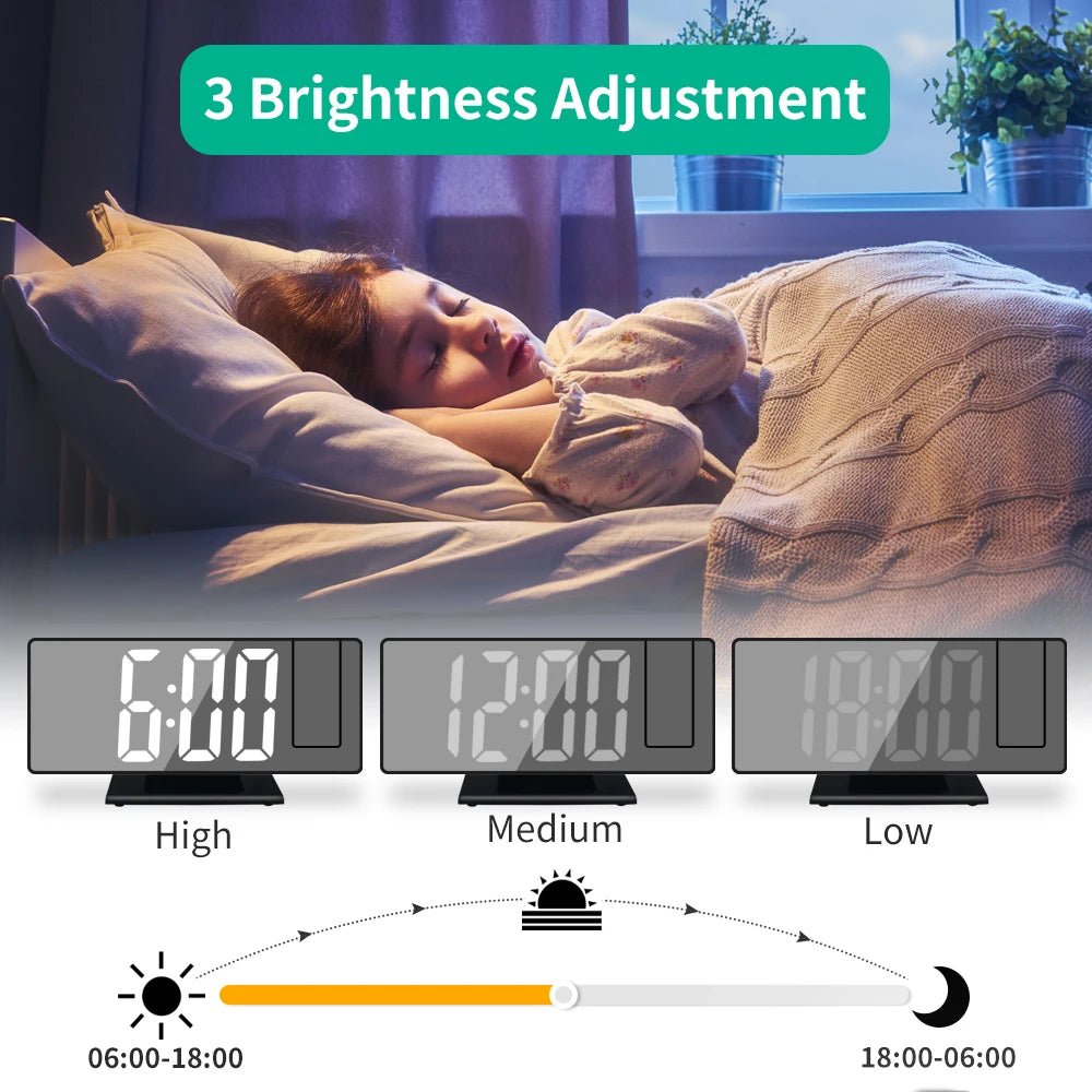 180° Arm Projection Alarm Clock Time Temperature USB Plug - in Digital Alarm Clock Snooze Table Clock 12/24H Projector LED Clock - RELUX.STORE