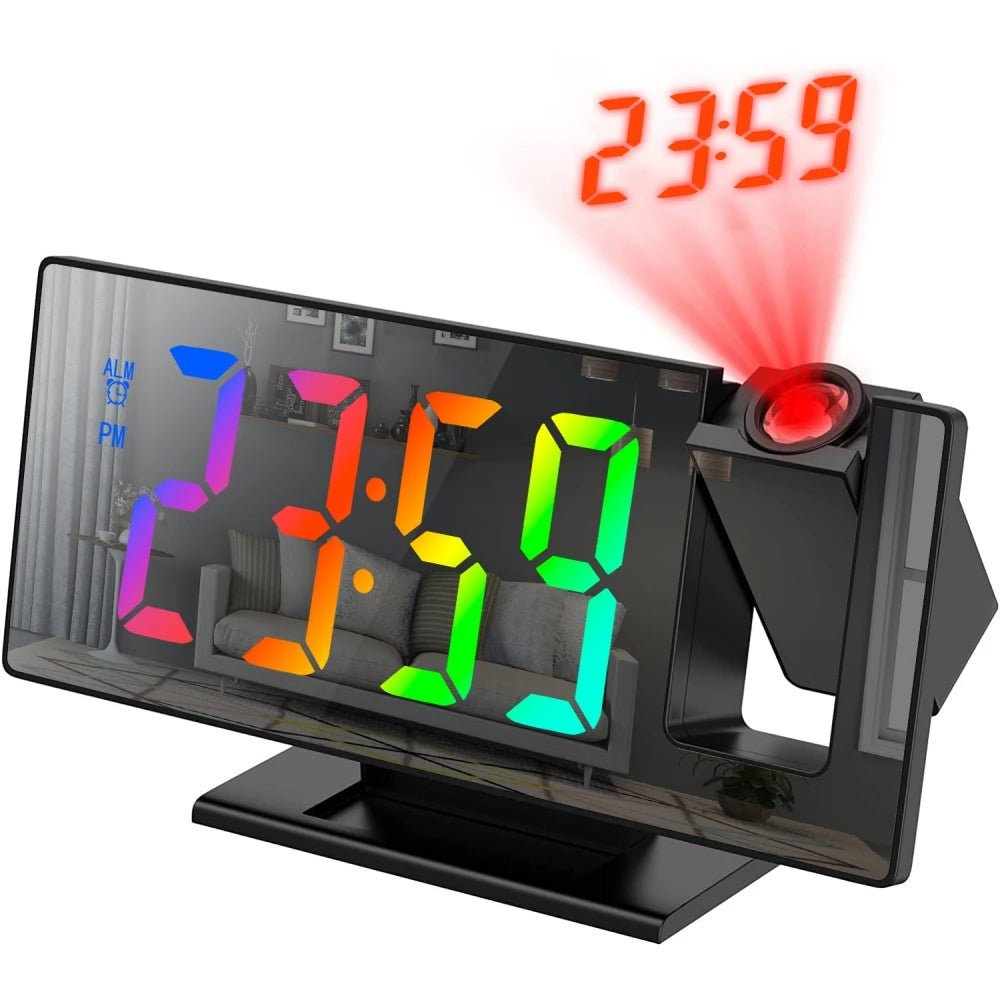180° Arm Projection Alarm Clock Time Temperature USB Plug - in Digital Alarm Clock Snooze Table Clock 12/24H Projector LED Clock - RELUX.STORE