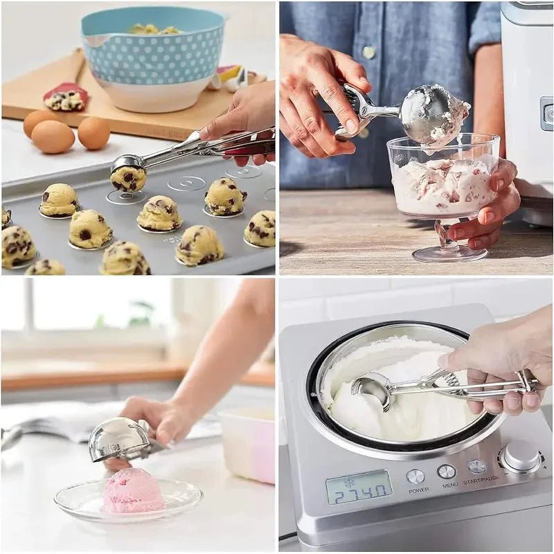 1PC Stainless Steel Ice Cream Scoop Cookie Dough Spoon Fruit Potato Digging Ball Spring Handle Ice Tray Mold Kitchen Accessories - RELUX.STORE