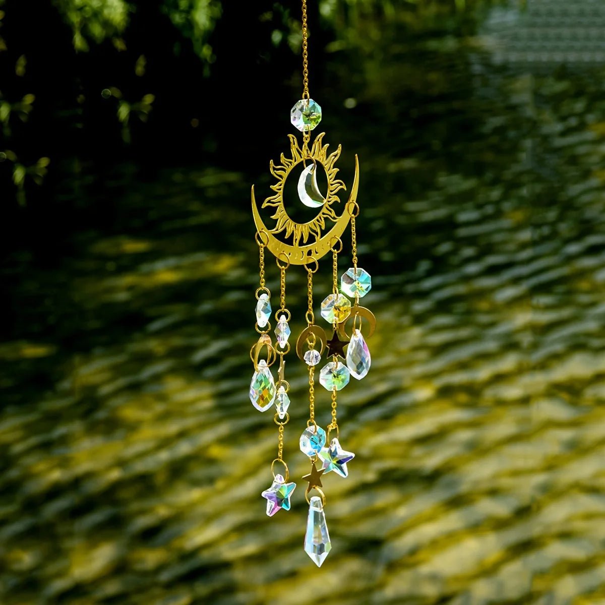 "1pc Star & Moon Wind Chime Pendant – Sun Catcher Garden Decoration, Handmade Cross - Border Craft Ornament" - RELUX.STORE