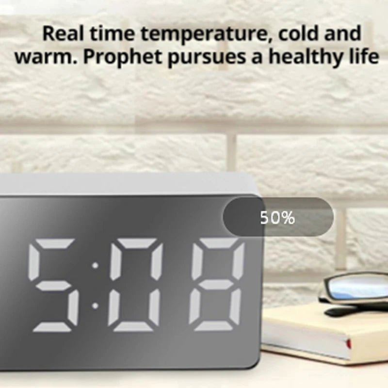 1Pc White LED Mirror Table Clock Snooze Display Time Night Light Desktop USB Alarm Clock Home Decor - RELUX.STORE