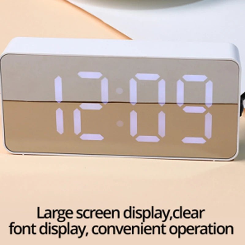1Pc White LED Mirror Table Clock Snooze Display Time Night Light Desktop USB Alarm Clock Home Decor - RELUX.STORE