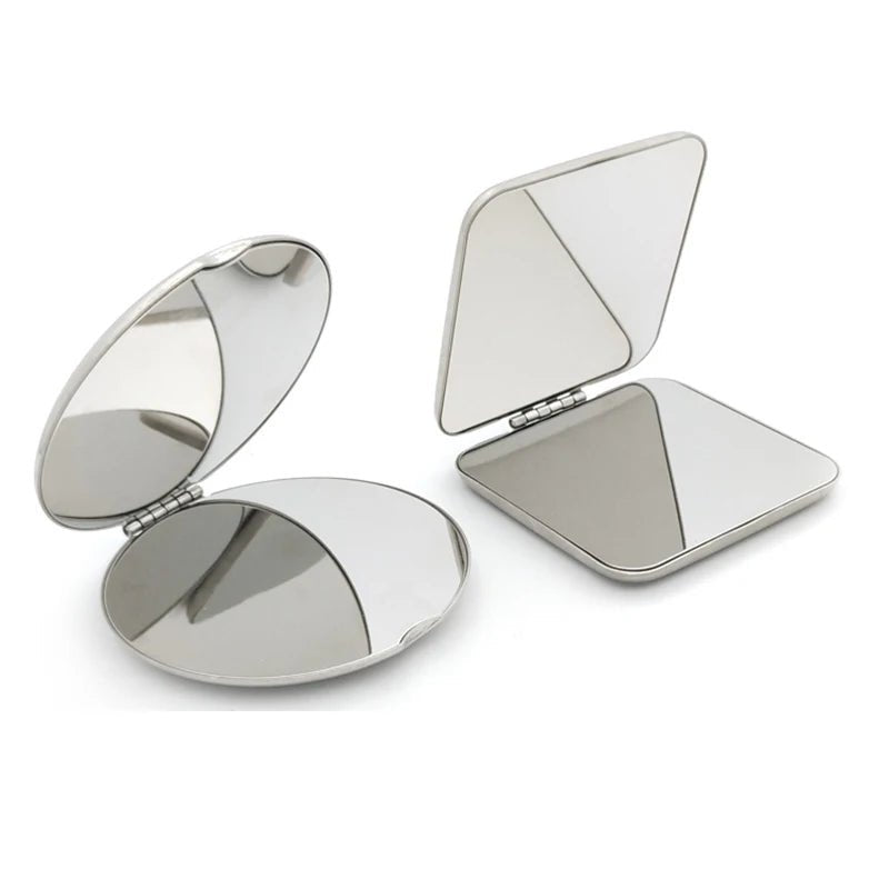 1pcs Portable Women Stainless Steel Makeup Mirror Hand Pocket Folded - Side Cosmetic Make Up Mirror Small Various Shapes - RELUX.STORE