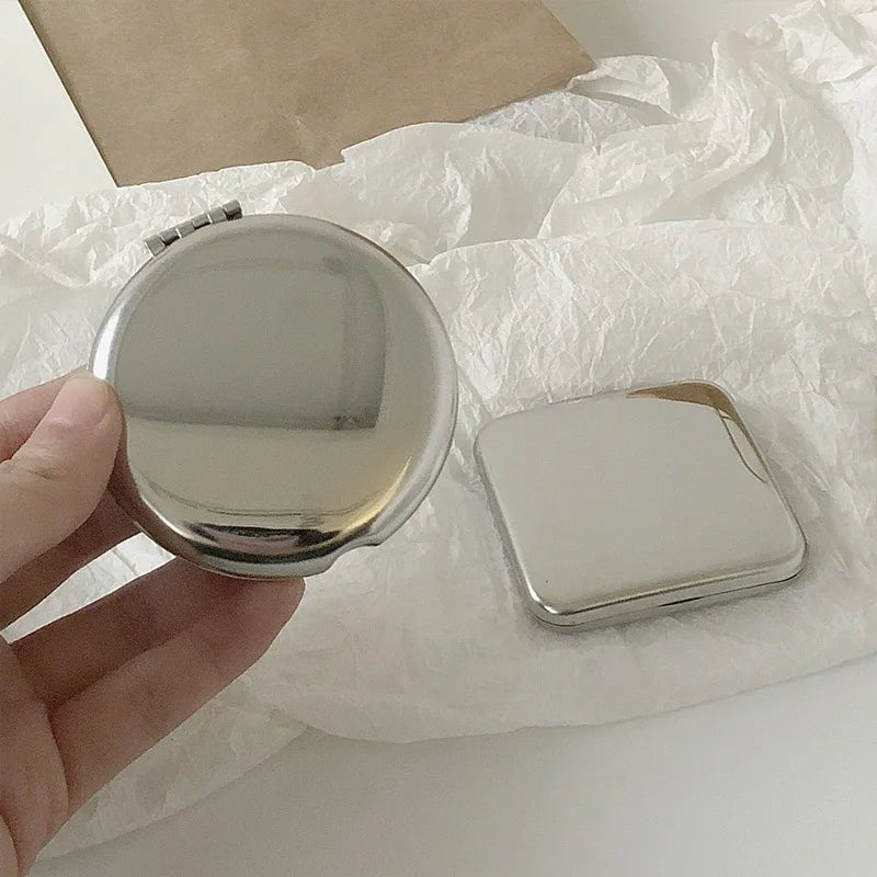 1pcs Portable Women Stainless Steel Makeup Mirror Hand Pocket Folded - Side Cosmetic Make Up Mirror Small Various Shapes - RELUX.STORE
