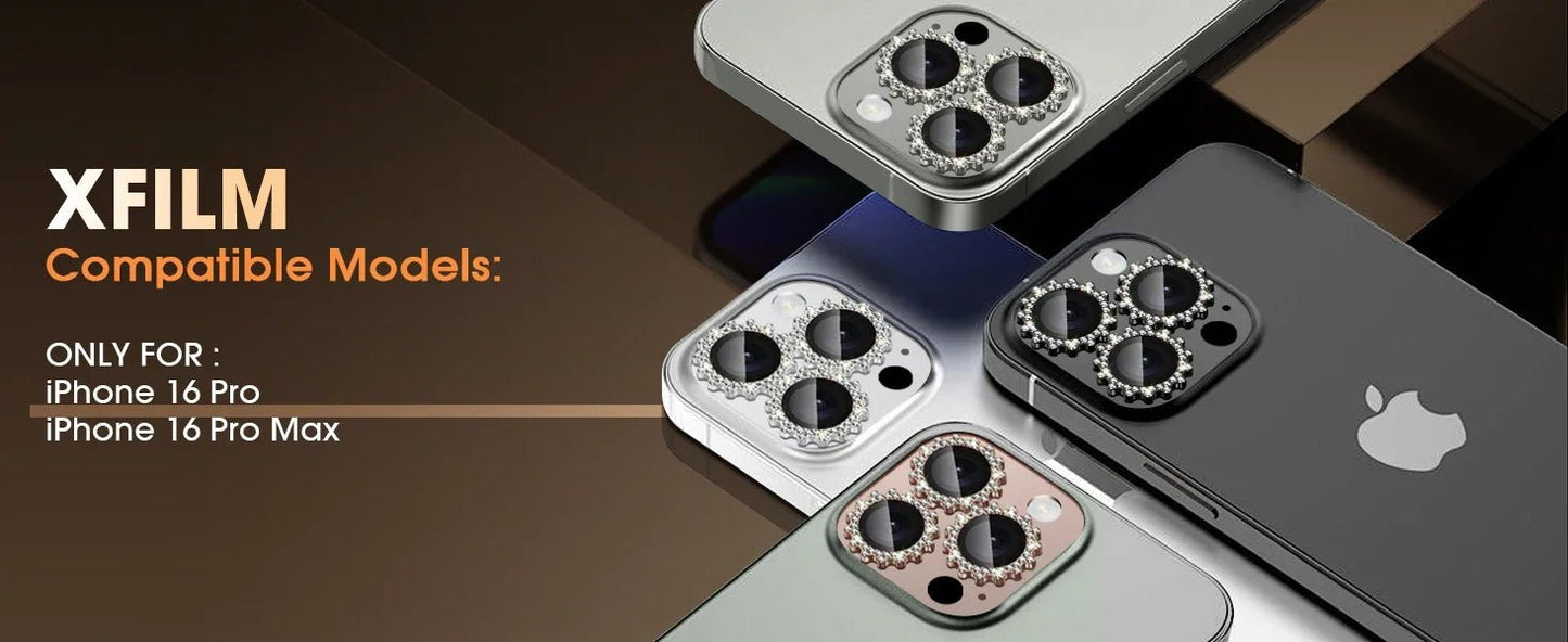 "2 - 3Pcs Bling 3D Metal Gear Diamond Camera Lens Protector for iPhone 16/17 Pro Max & 16 Plus – Case Friendly Alloy Rings" - RELUX.STORE