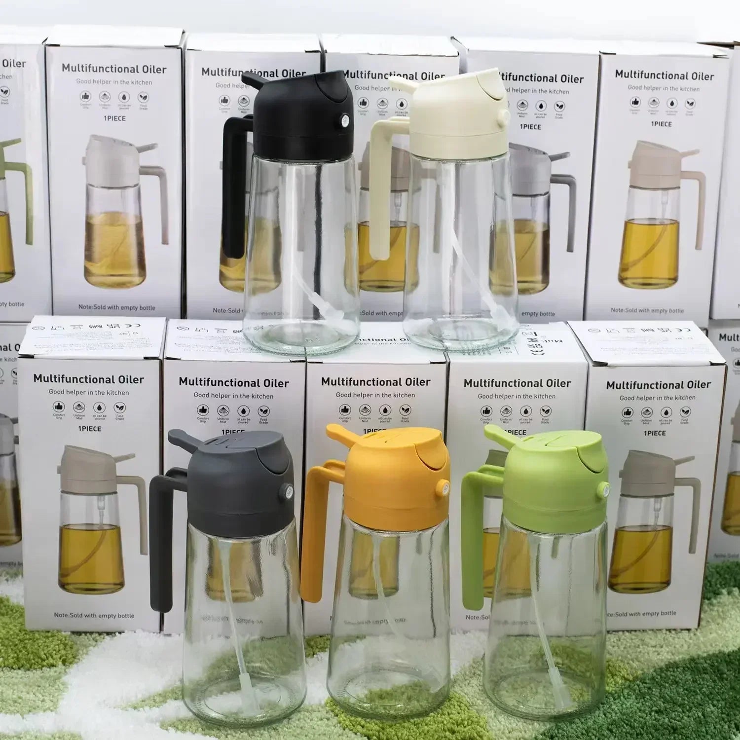 2 - in - 1 Dark Glass Oil Sprayer Olive Oil Dispenser Black Lightproof Oil Sprayer for Cooking Salads and Barbecues Barbecue Tools - RELUX.STORE