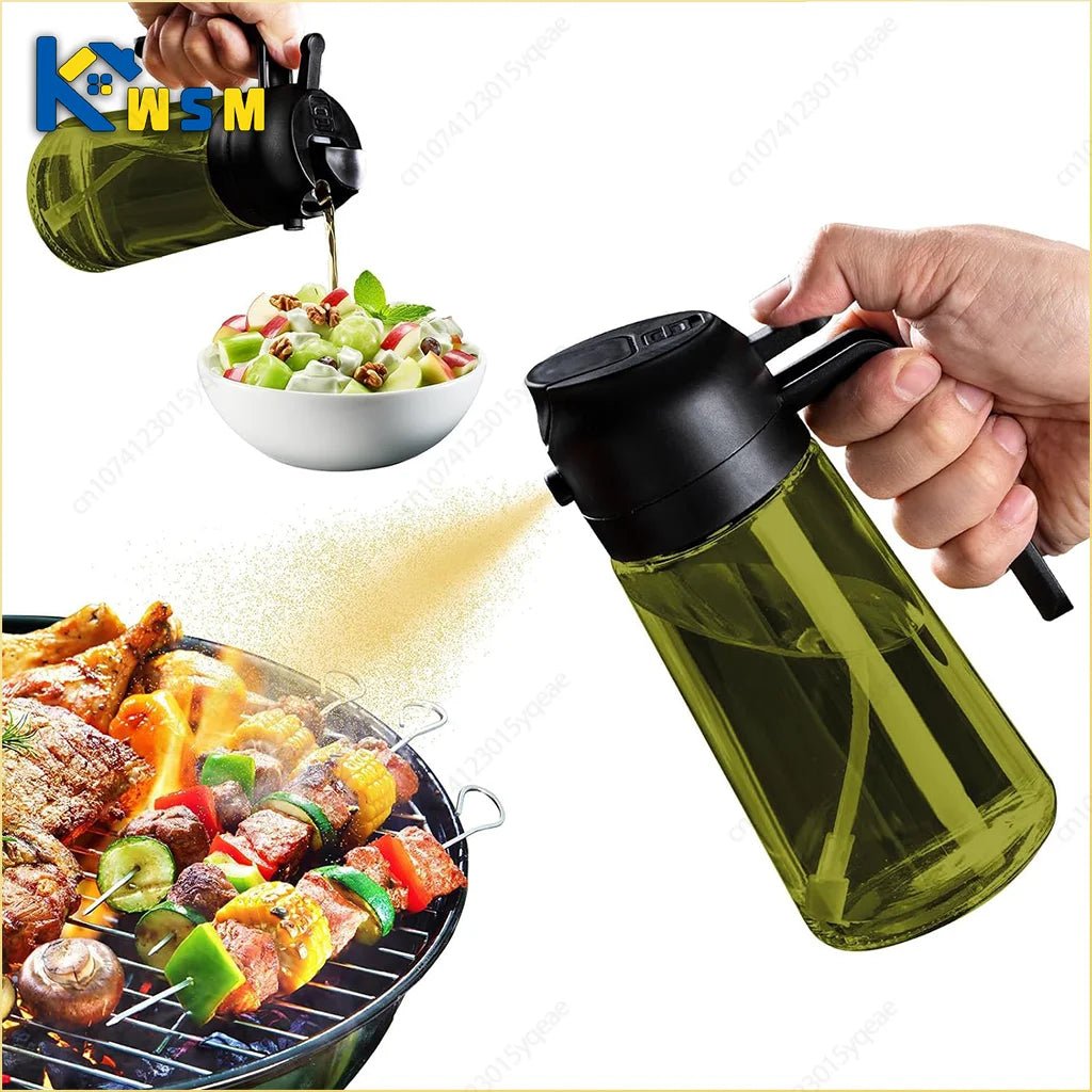 2 - in - 1 Dark Glass Oil Sprayer Olive Oil Dispenser Black Lightproof Oil Sprayer for Cooking Salads and Barbecues Barbecue Tools - RELUX.STORE