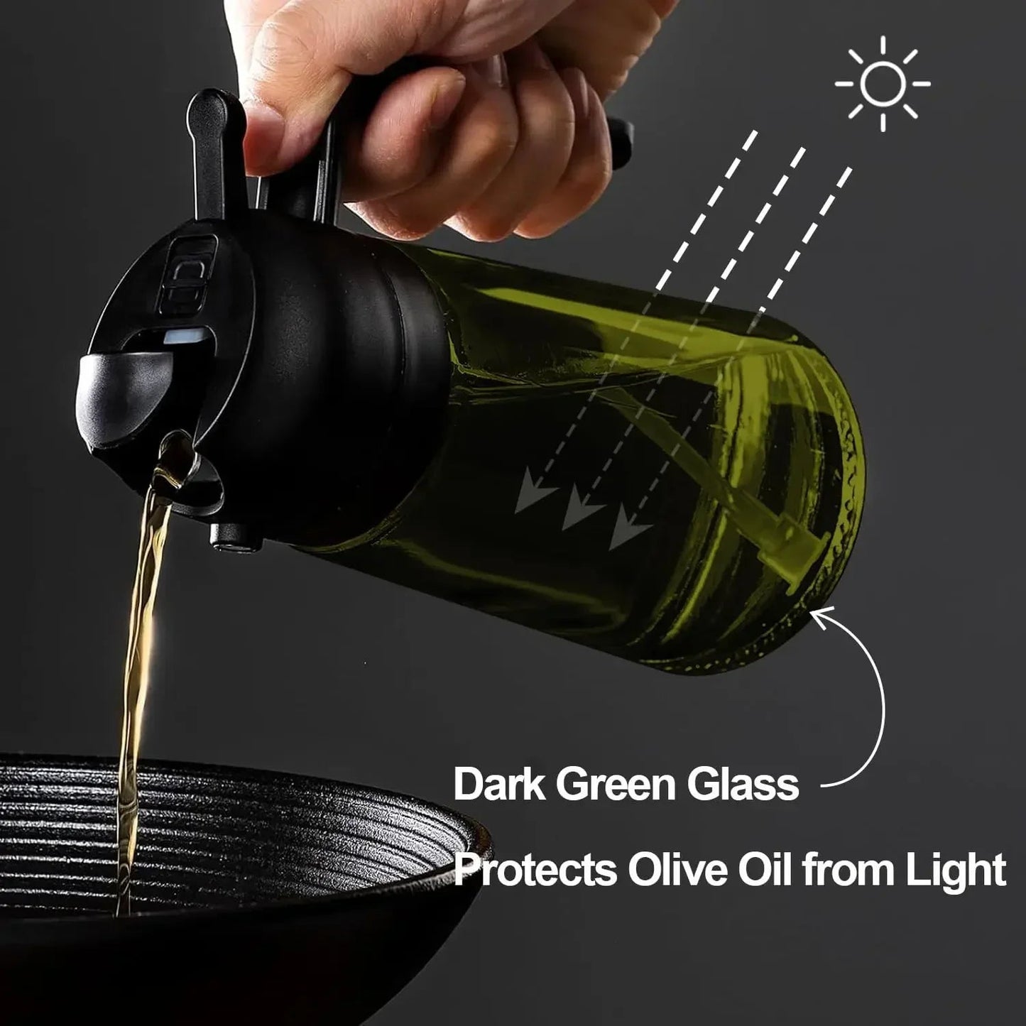 2 - in - 1 Dark Glass Oil Sprayer Olive Oil Dispenser Black Lightproof Oil Sprayer for Cooking Salads and Barbecues Barbecue Tools - RELUX.STORE