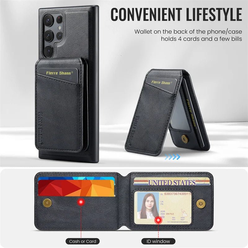 2 - in - 1 Magsafe Magnetic Leather Flip Case for Samsung S25/S24/S23/S22 Ultra/Plus/FE – Wallet Cover with Card Holder & Pocket - RELUX.STORE