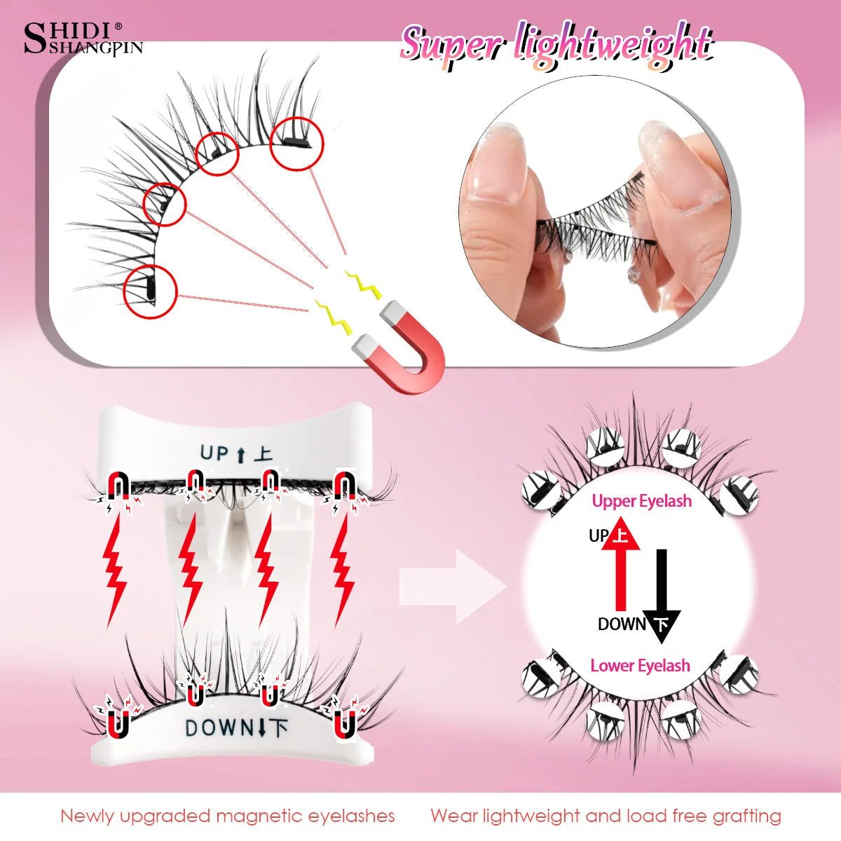 2 Pairs Magnetic Eyelash Natural Look Fluffy False Eyelashes Reusable Magnetic Eyelash Set with Applicator No Glue Need Makeup - RELUX.STORE