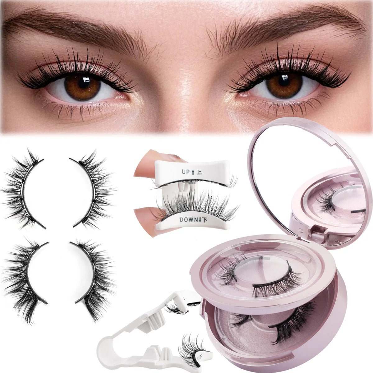 2 Pairs Magnetic Eyelash Natural Look Fluffy False Eyelashes Reusable Magnetic Eyelash Set with Applicator No Glue Need Makeup - RELUX.STORE