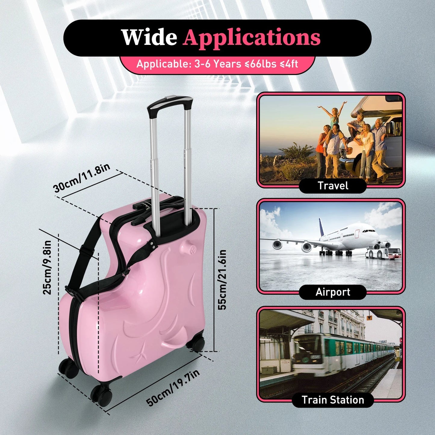 20" Kid's Ride - on Travel Suitcase,Rolling Luggage with Wheels Carry Trolley Luggage with Password Lock for Children's Day Gift - RELUX.STORE20" Kid's Ride - on Travel Suitcase,Rolling Luggage with Wheels Carry Trolley Luggage with Password Lock for Children's Day Gift