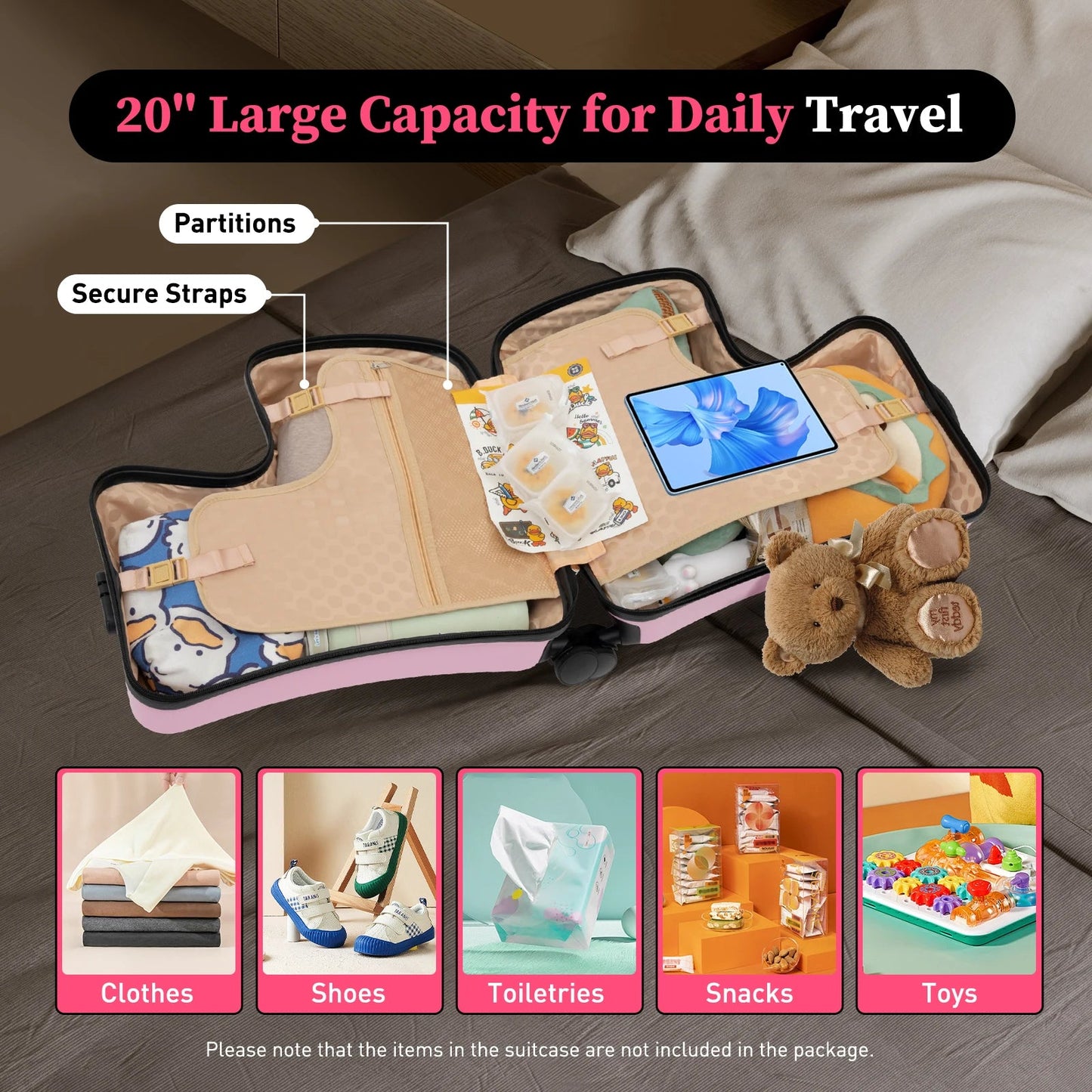 20" Kid's Ride - on Travel Suitcase,Rolling Luggage with Wheels Carry Trolley Luggage with Password Lock for Children's Day Gift - RELUX.STORE20" Kid's Ride - on Travel Suitcase,Rolling Luggage with Wheels Carry Trolley Luggage with Password Lock for Children's Day Gift