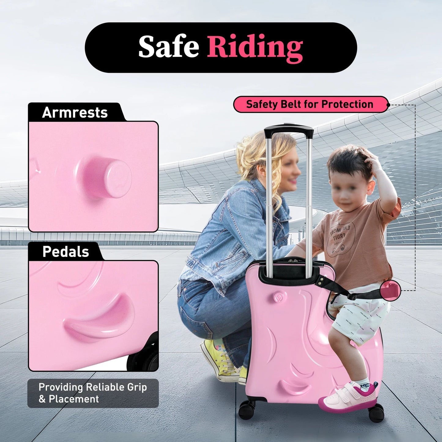 20" Kid's Ride - on Travel Suitcase,Rolling Luggage with Wheels Carry Trolley Luggage with Password Lock for Children's Day Gift - RELUX.STORE20" Kid's Ride - on Travel Suitcase,Rolling Luggage with Wheels Carry Trolley Luggage with Password Lock for Children's Day Gift