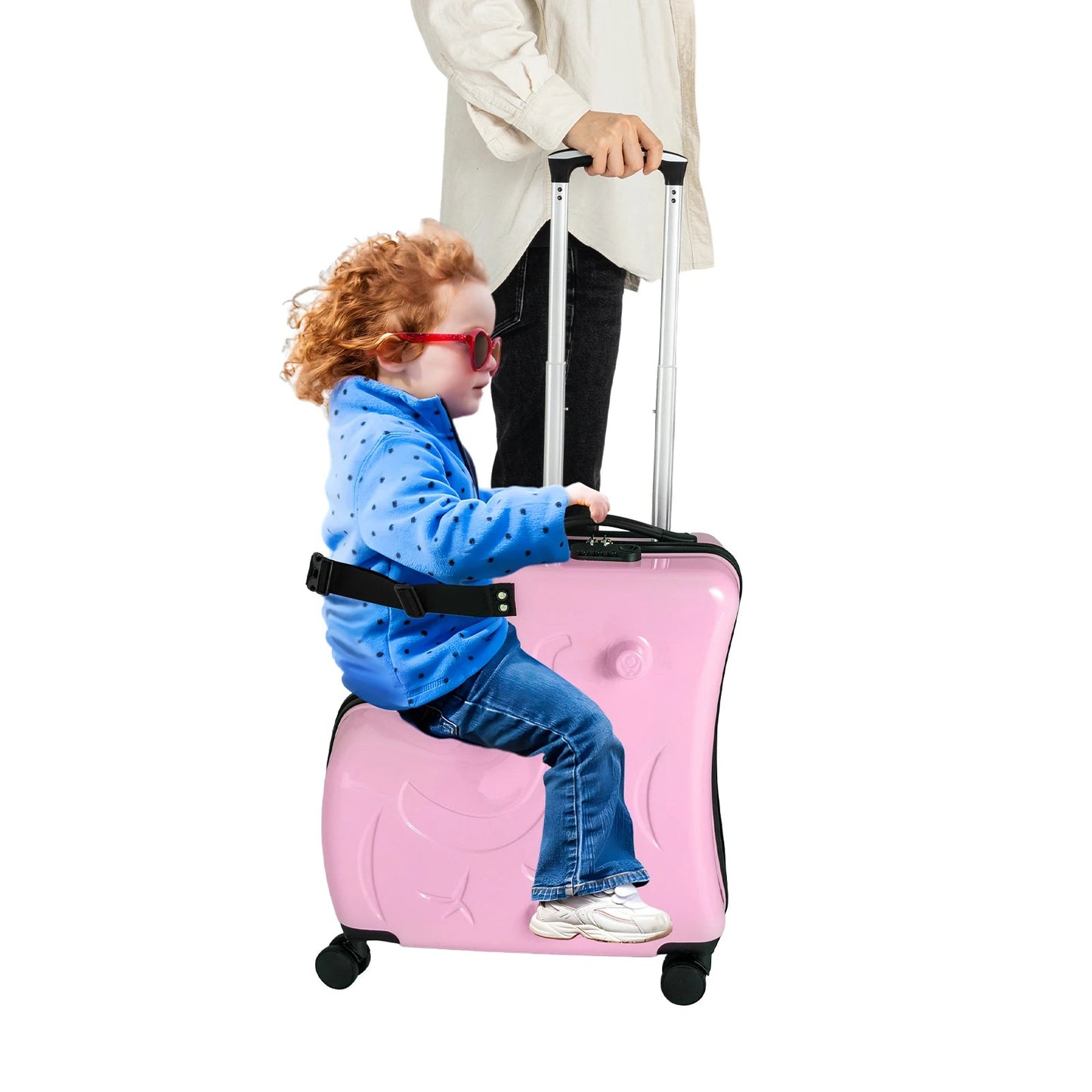 20" Kid's Ride - on Travel Suitcase,Rolling Luggage with Wheels Carry Trolley Luggage with Password Lock for Children's Day Gift - RELUX.STORE20" Kid's Ride - on Travel Suitcase,Rolling Luggage with Wheels Carry Trolley Luggage with Password Lock for Children's Day Gift