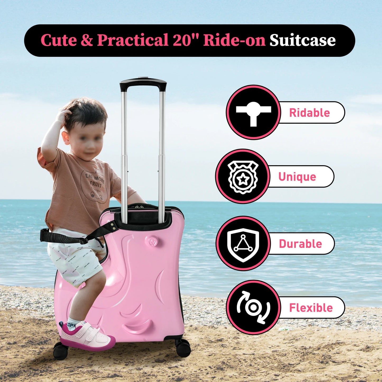 20" Kid's Ride - on Travel Suitcase,Rolling Luggage with Wheels Carry Trolley Luggage with Password Lock for Children's Day Gift - RELUX.STORE20" Kid's Ride - on Travel Suitcase,Rolling Luggage with Wheels Carry Trolley Luggage with Password Lock for Children's Day Gift