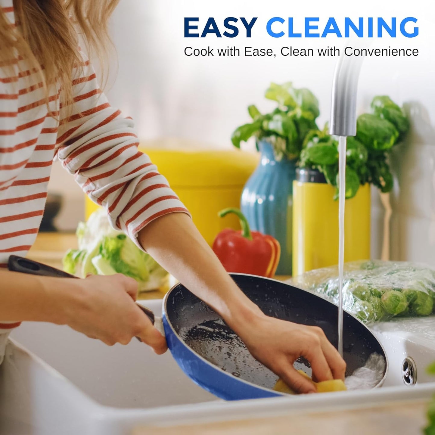 20 - Piece Blue Cookware and Knives Set - Includes Multi - Sized Nonstick Pots and Pans with Lids and Utensils, Heat Resistant, Dishwasher Safe - RELUX.STORE