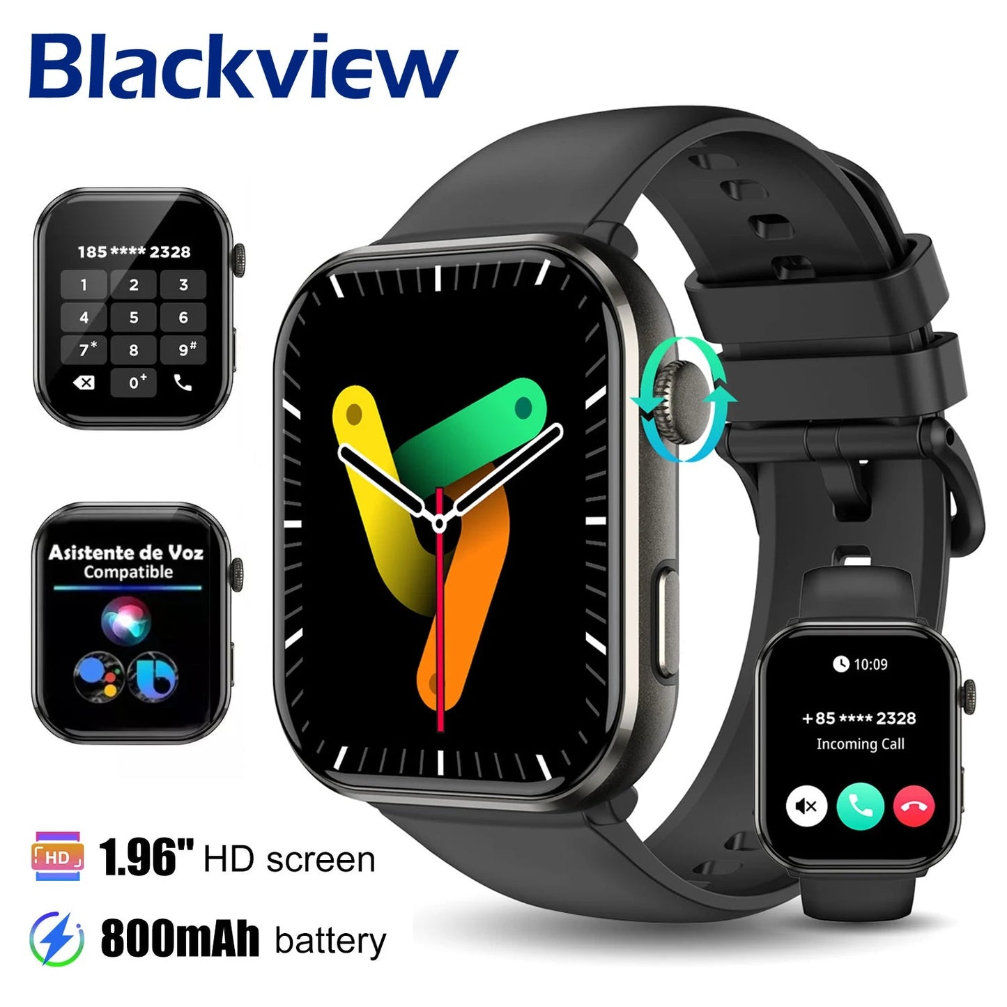 2025 Blackview R60 Bluetooth Call Smartwatch for Men Women 1.96'' AMOLED HD Screen Blood Oxygen Health Monitoring Fitness Watch - RELUX.STORE