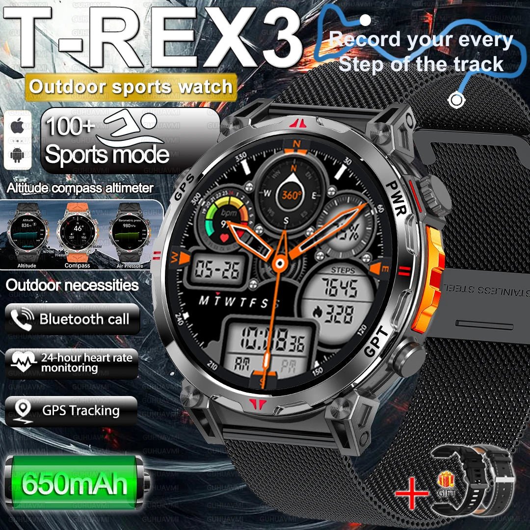 2025 New Military AMOLED HD SmartWatch 650Mah Battery GPS Compass 5ATM Waterproof Tactics 100+ Sport BT call Smart Watch For Men - RELUX.STORE