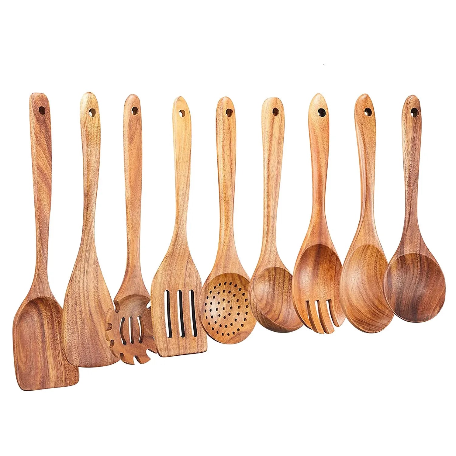 2025+Wooden Kitchen Utensils Set,9 Pcs Wooden Spoons for Cooking,Wooden Cooking Utensils,Wooden Spoons for Non - Stick Pan - RELUX.STORE