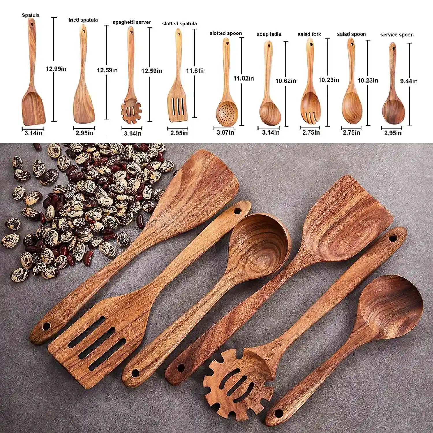 2025+Wooden Kitchen Utensils Set,9 Pcs Wooden Spoons for Cooking,Wooden Cooking Utensils,Wooden Spoons for Non - Stick Pan - RELUX.STORE