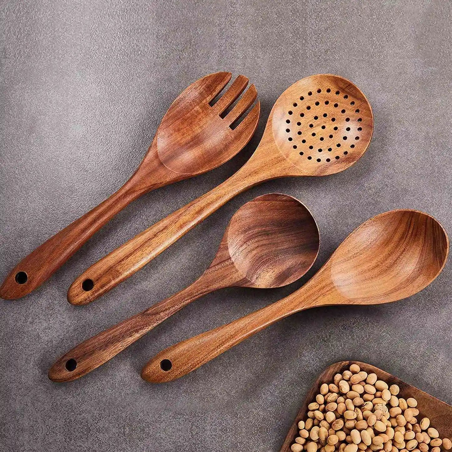 2025+Wooden Kitchen Utensils Set,9 Pcs Wooden Spoons for Cooking,Wooden Cooking Utensils,Wooden Spoons for Non - Stick Pan - RELUX.STORE