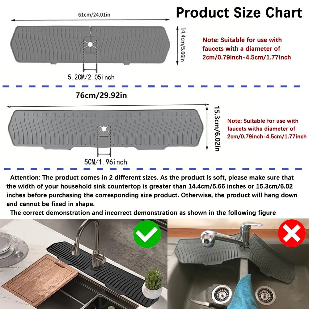 24.01/29.92 Inch Kitchen Long Silicone Sink Faucet Mat Splash Guard for Absorbent Sink Countertop Protectors Mat Kitchen Gadgets - RELUX.STORE