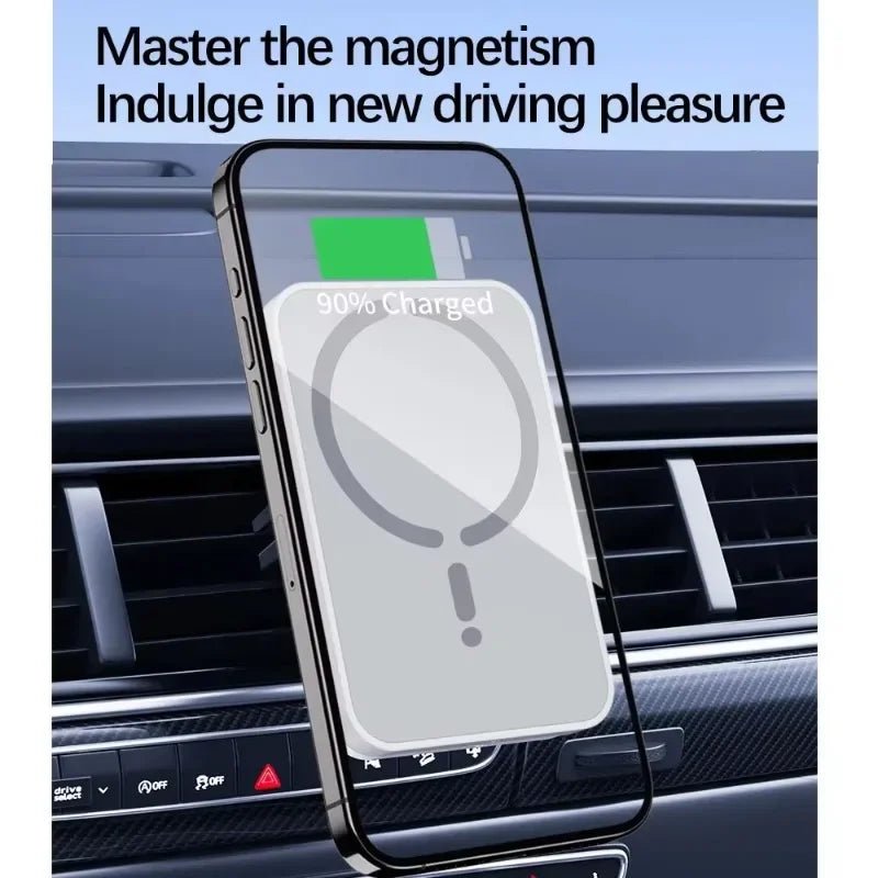 "30W Magnetic Wireless Car Charger with Air Vent Clip – Magsafe iPhone 16/15/14/13/12 Pro Max Fast Charging Stand & Phone Holder" - RELUX.STORE