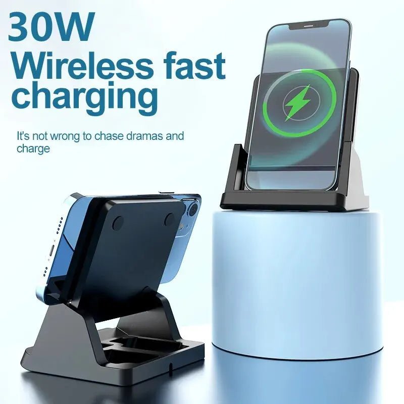 30W Ultra - Thin Wireless Charger Pad & Stand – Fast Charging Dock Station for iPhone 15/14/13/12, Samsung, Xiaomi, Huawei - RELUX.STORE