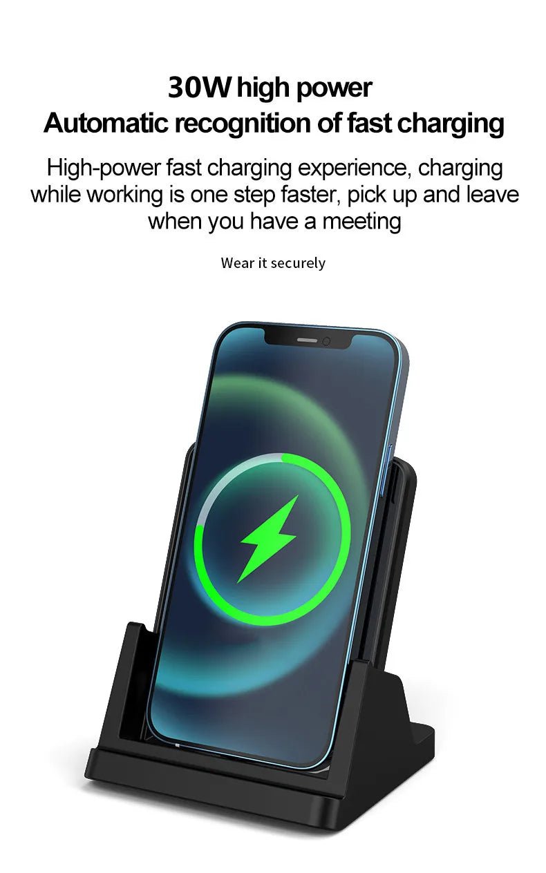 30W Ultra - Thin Wireless Charger Pad & Stand – Fast Charging Dock Station for iPhone 15/14/13/12, Samsung, Xiaomi, Huawei - RELUX.STORE