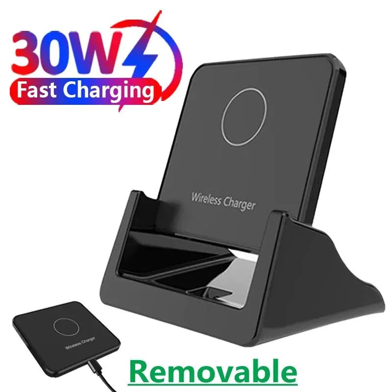 30W Ultra - Thin Wireless Charger Pad & Stand – Fast Charging Dock Station for iPhone 15/14/13/12, Samsung, Xiaomi, Huawei - RELUX.STORE