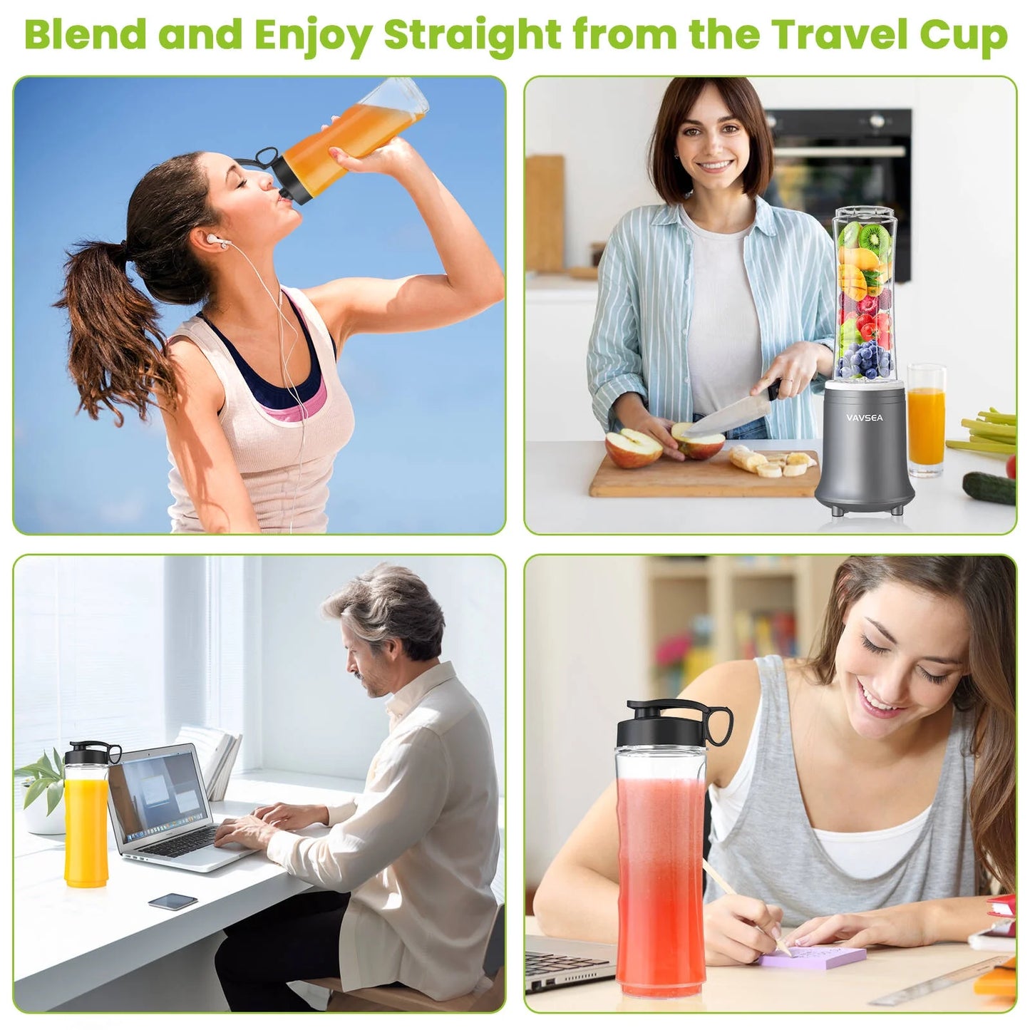Personal Blender, Blender for Smoothie with BPA Free Travel Cup and Lid, Smoothie Blender for Kitchen, Office and Sports