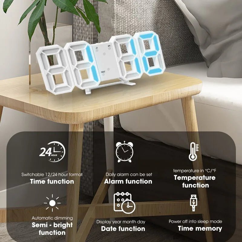 3D Digital Alarm Clock Wall LED Clock Desk Alarm Clock with Temperature for Home Kitchen Office - RELUX.STORE