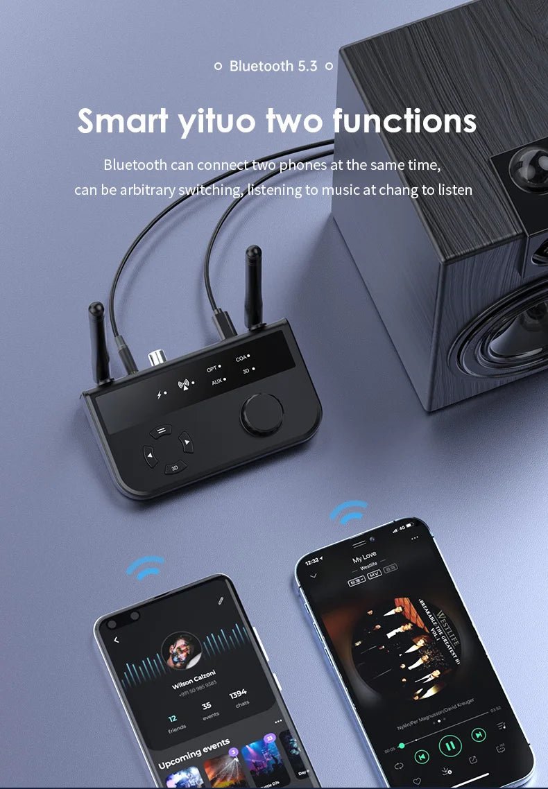 3D Stereo Bluetooth 5.3 Audio Receiver Optical/Coaxial/3.5mm AUX Analog Digital Signal Output Wirelss Adapter For Car Speaker - RELUX.STORE