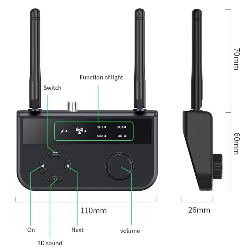 3D Stereo Bluetooth 5.3 Audio Receiver Optical/Coaxial/3.5mm AUX Analog Digital Signal Output Wirelss Adapter For Car Speaker - RELUX.STORE