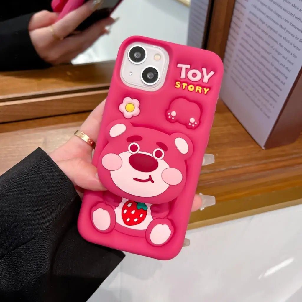 3D Stitch Kitty Face Grip Tok Holder Cartoon Silicone Soft Case for iPhone 15/16/14/13/12/11 Pro Max & 13 Pro – Cute Fun Phone Cover - RELUX.STORE