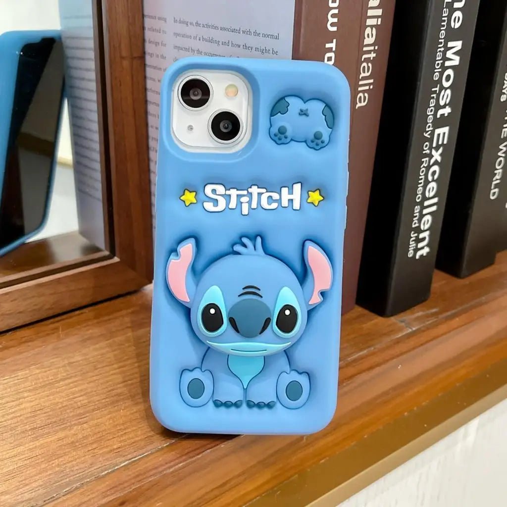 3D Stitch Kitty Face Grip Tok Holder Cartoon Silicone Soft Case for iPhone 15/16/14/13/12/11 Pro Max & 13 Pro – Cute Fun Phone Cover - RELUX.STORE