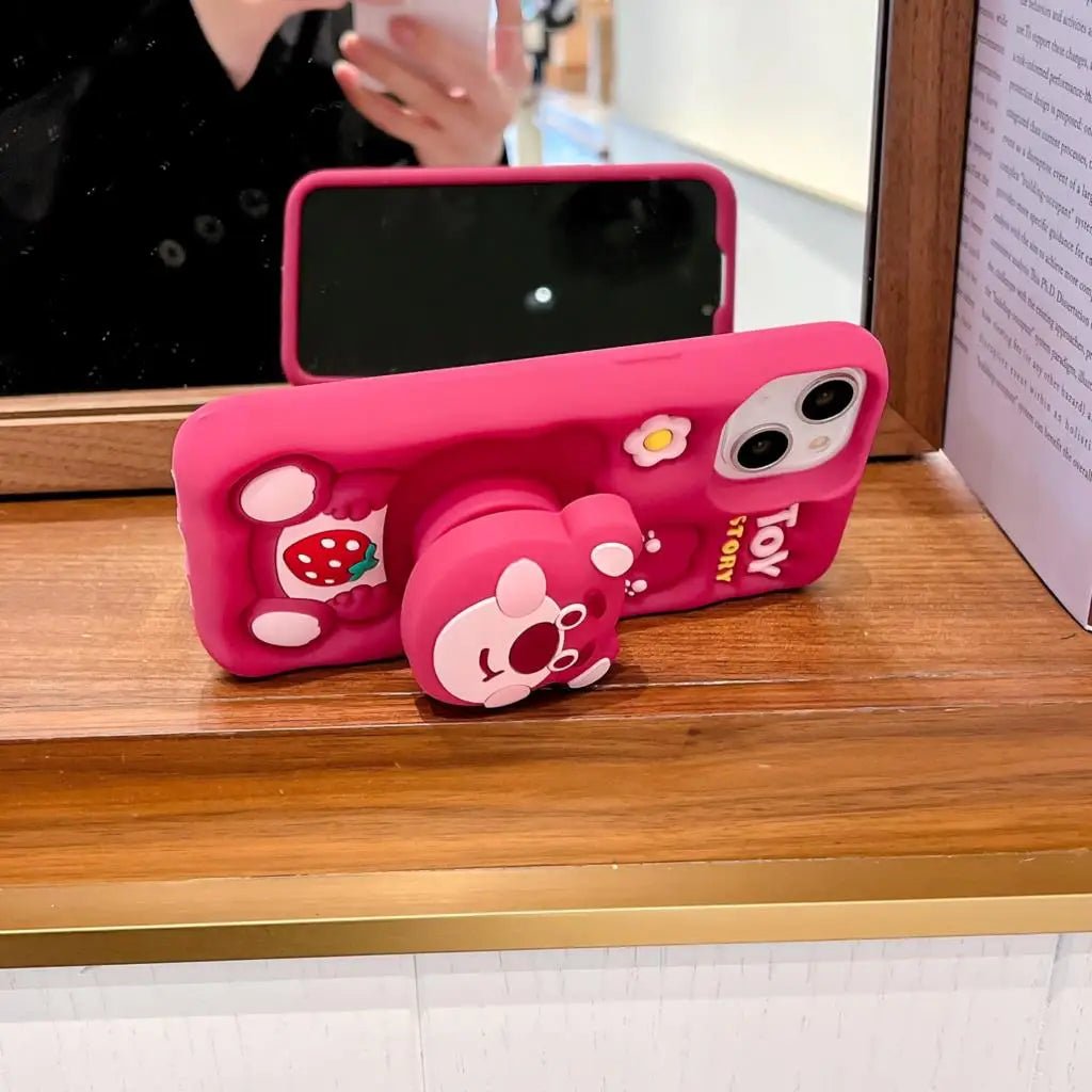3D Stitch Kitty Face Grip Tok Holder Cartoon Silicone Soft Case for iPhone 15/16/14/13/12/11 Pro Max & 13 Pro – Cute Fun Phone Cover - RELUX.STORE